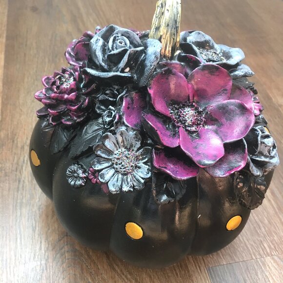 Halloween Floral Pumpkin Decor Polka Dots Tabletop Farmhouse Shabby Chic - Picture 7 of 8